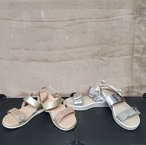 Bundle - 2 pairs girls velcro sandals - gold and silver, size 13